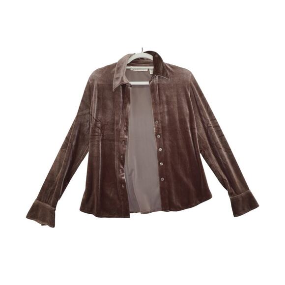 VS Sport Brown Velvet Button Down Shirt Women’s Small Long Sleeve Soft Stretch - Picture 2 of 4